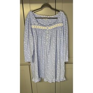 Eileen West Nightgown Womens 3XL Blue Floral Long Sleeve‎ Ruffle Cottagecore